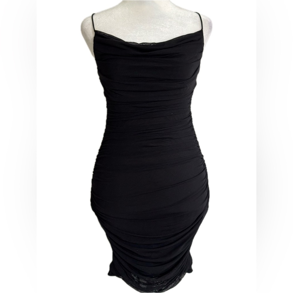 Women’s Backless Bodycon Ruched Black Mini Dress